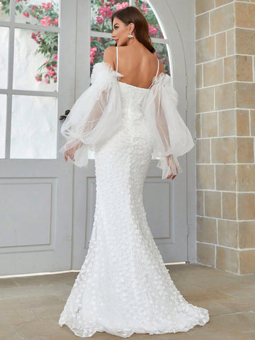 Mermaid Style Wedding Dress With Oversized Lantern Sleeves