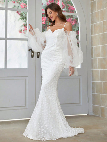 Mermaid Style Wedding Dress With Oversized Lantern Sleeves