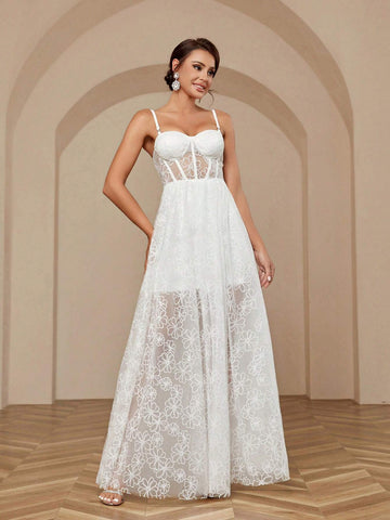 Mesh Jacquard, High Slit, Cup Detail, Large Hem Bridal Gown