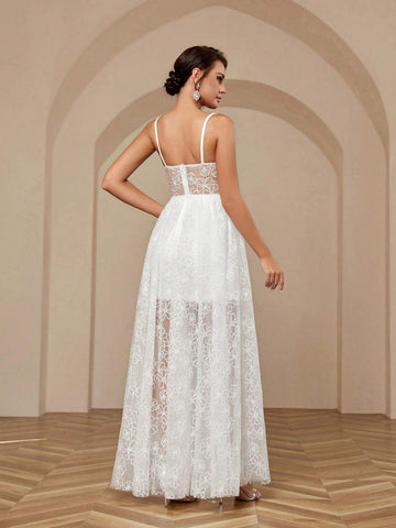 Mesh Jacquard, High Slit, Cup Detail, Large Hem Bridal Gown