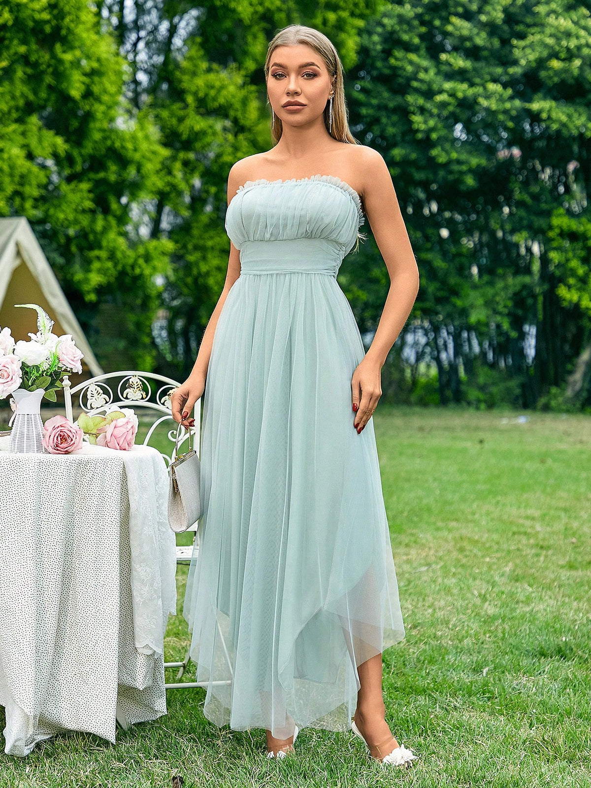 Mesh Strapless Bridesmaid Dress