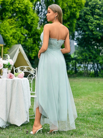 Mesh Strapless Bridesmaid Dress