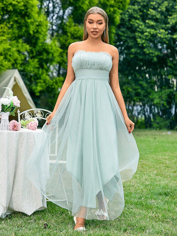 Mesh Strapless Bridesmaid Dress