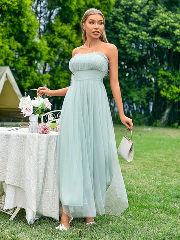 Mesh Strapless Bridesmaid Dress