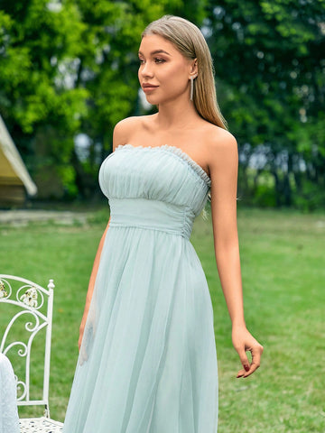 Mesh Strapless Bridesmaid Dress