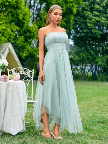 Mesh Strapless Bridesmaid Dress