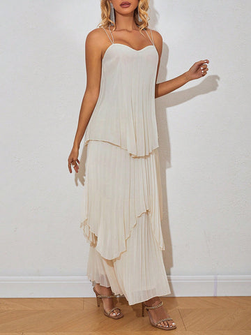 Multi-Layer Pleated Cami Bridesmaid Dress