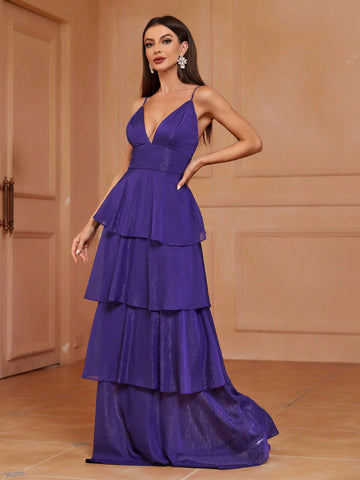 Multi-layer Hem Design Bridesmaid Dress With Shoulder Straps