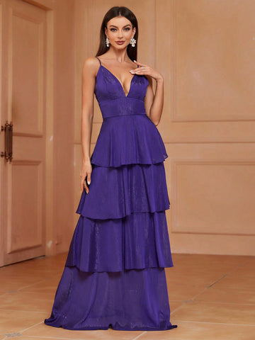 Multi-layer Hem Design Bridesmaid Dress With Shoulder Straps