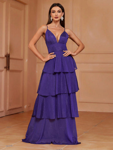 Multi-layer Hem Design Bridesmaid Dress With Shoulder Straps