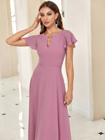 Belle Notched Neckline Butterfly Sleeve Maxi Bridesmaid Dress