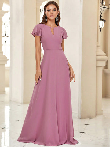 Belle Notched Neckline Butterfly Sleeve Maxi Bridesmaid Dress