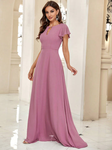 Belle Notched Neckline Butterfly Sleeve Maxi Bridesmaid Dress