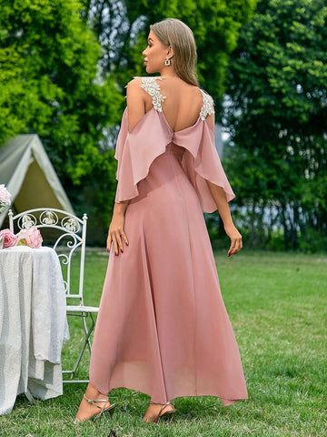 Off-Shoulder Embroidered Bridesmaid Dress With Appliques