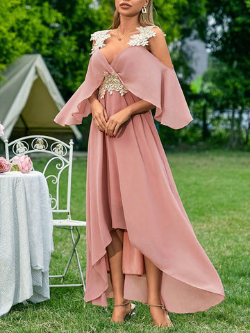 Off-Shoulder Embroidered Bridesmaid Dress With Appliques