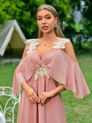 Off-Shoulder Embroidered Bridesmaid Dress With Appliques
