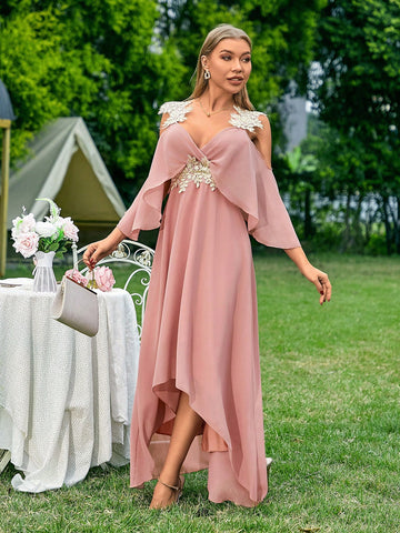 Off-Shoulder Embroidered Bridesmaid Dress With Appliques