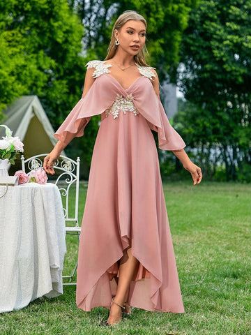 Off-Shoulder Embroidered Bridesmaid Dress With Appliques