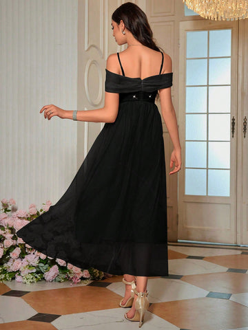 Off-the-shoulder Neckline Sequined A-line Bridesmaid Dress