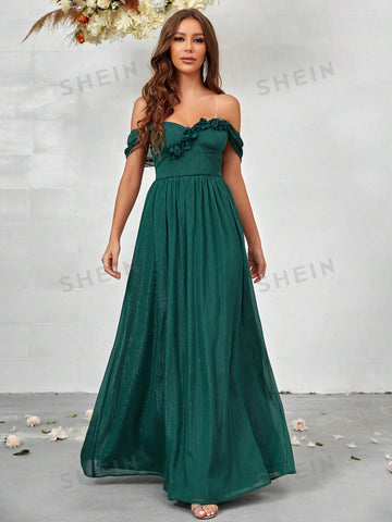 Off Shoulder Appliques Bridesmaid Dress