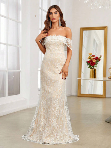 Off Shoulder Floor Length Wedding Dress