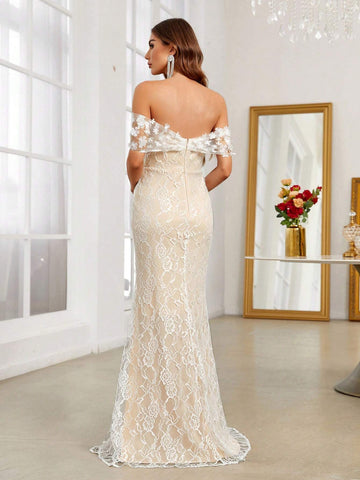 Off Shoulder Floor Length Wedding Dress