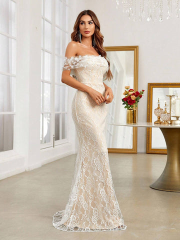 Off Shoulder Floor Length Wedding Dress