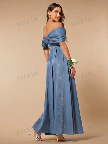 Off Shoulder Fold Pleated Bridesmaid Dress