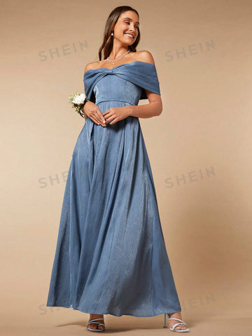 Off Shoulder Fold Pleated Bridesmaid Dress