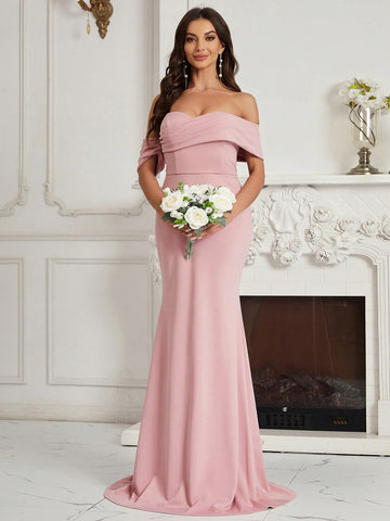 Off Shoulder Mermaid Hem Bridesmaid Dress