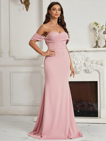 Off Shoulder Mermaid Hem Bridesmaid Dress