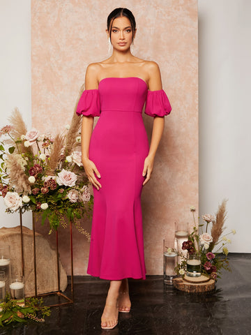 Off Shoulder Mermaid Hem Bridesmaid Dress