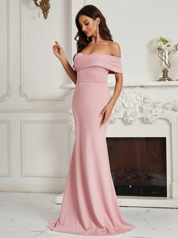 Off Shoulder Mermaid Hem Bridesmaid Dress