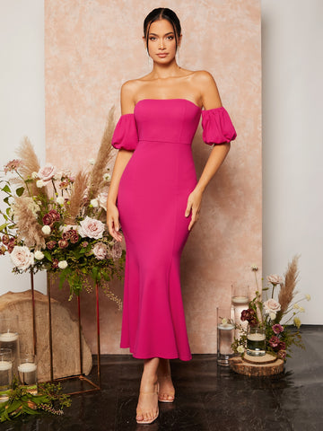 Off Shoulder Mermaid Hem Bridesmaid Dress