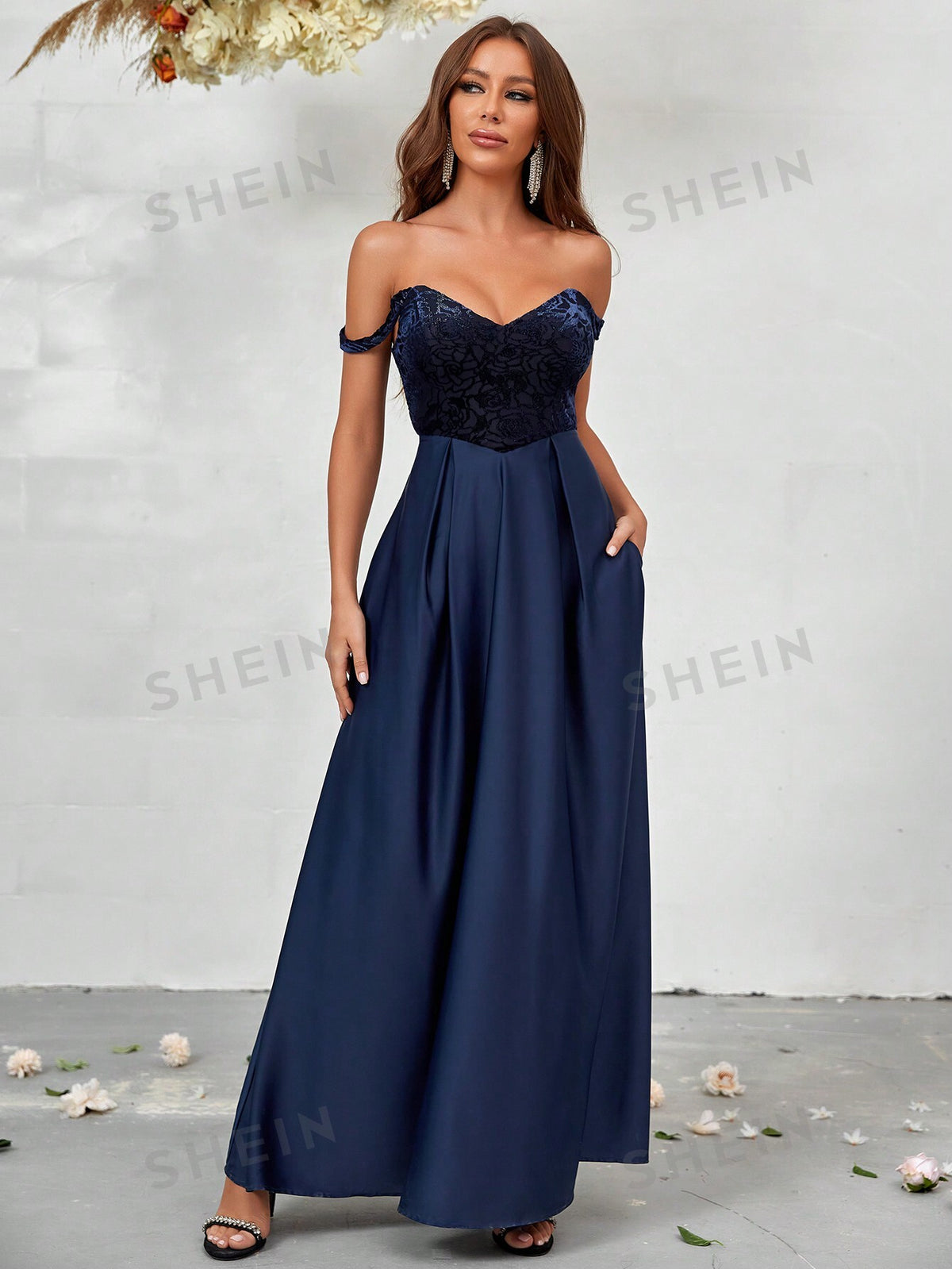 Off Shoulder Plicated Detail Bridesmaid Dres