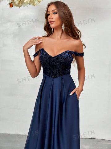 Off Shoulder Plicated Detail Bridesmaid Dres