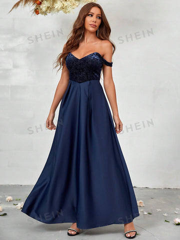 Off Shoulder Plicated Detail Bridesmaid Dres