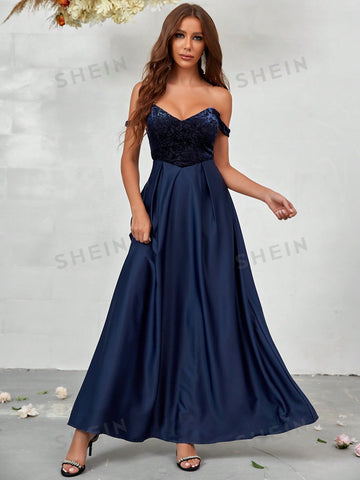 Off Shoulder Plicated Detail Bridesmaid Dres
