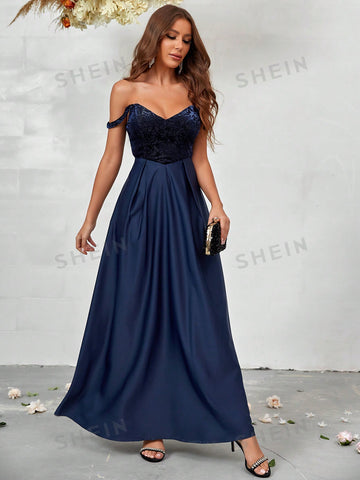 Off Shoulder Plicated Detail Bridesmaid Dres