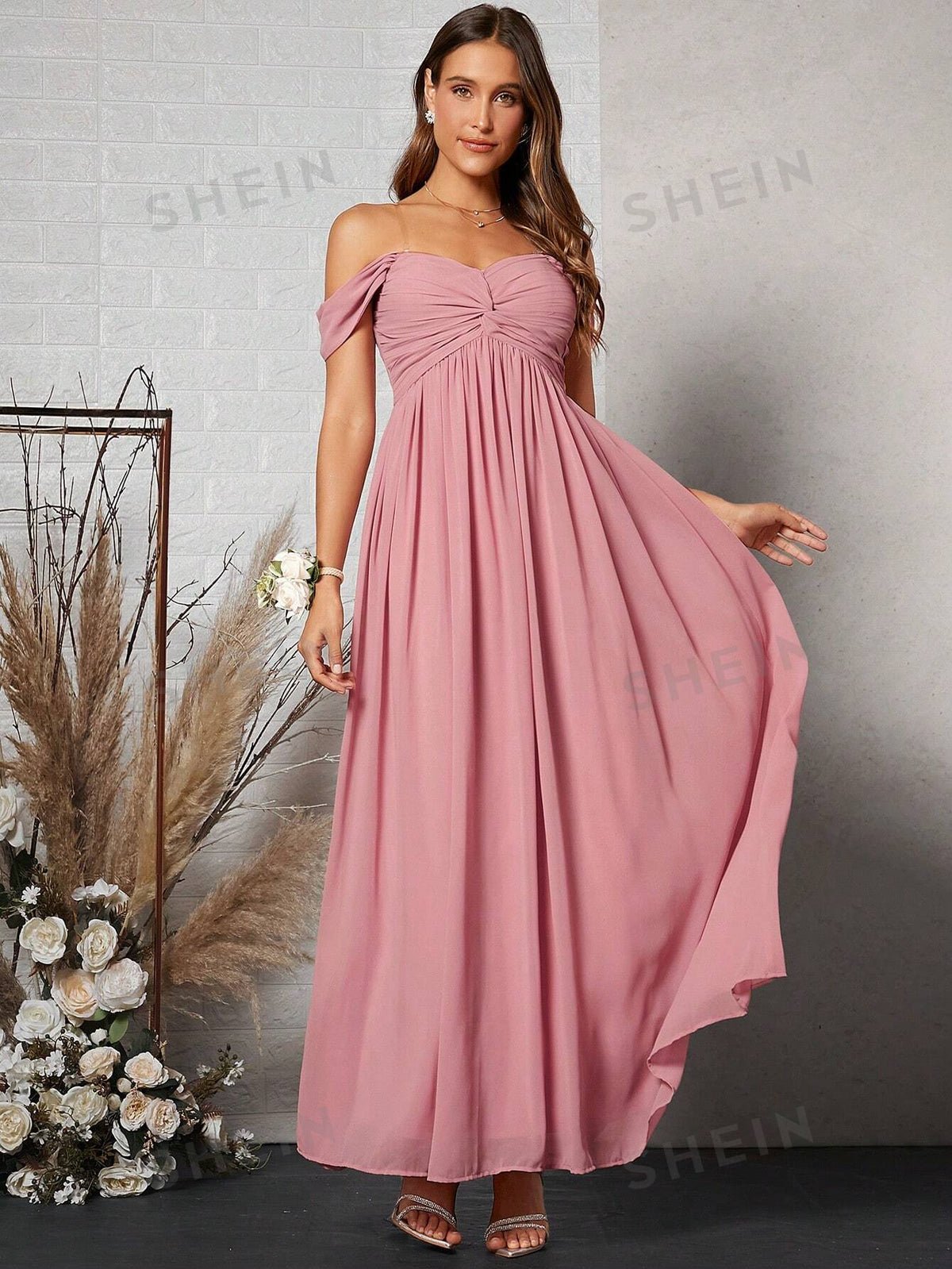 Off Shoulder Ruched Bust Bridesmaid Dress