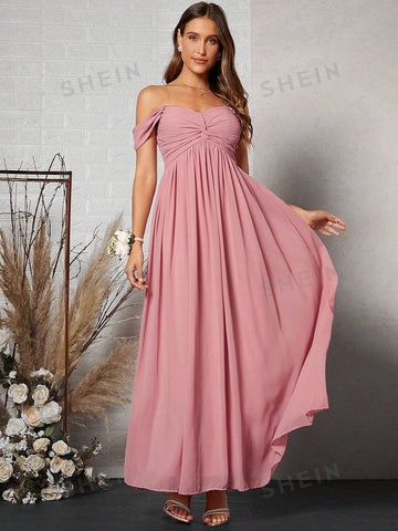 Off Shoulder Ruched Bust Bridesmaid Dress
