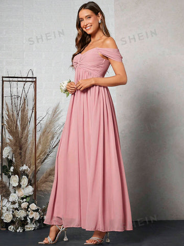 Off Shoulder Ruched Bust Bridesmaid Dress