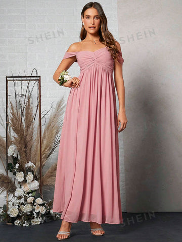 Off Shoulder Ruched Bust Bridesmaid Dress