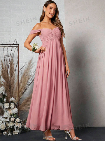 Off Shoulder Ruched Bust Bridesmaid Dress