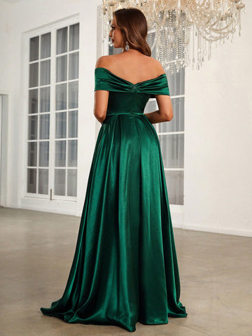 Off Shoulder Ruched Front Bridesmaid Dress