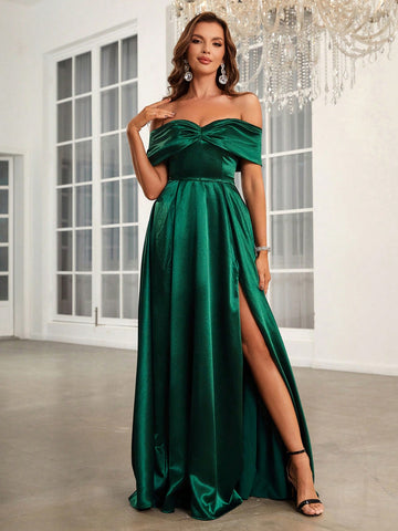 Off Shoulder Ruched Front Bridesmaid Dress
