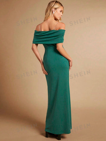 Off Shoulder Ruched Front Mermaid Hem Bridesmaid Dress With Transparent Straps
