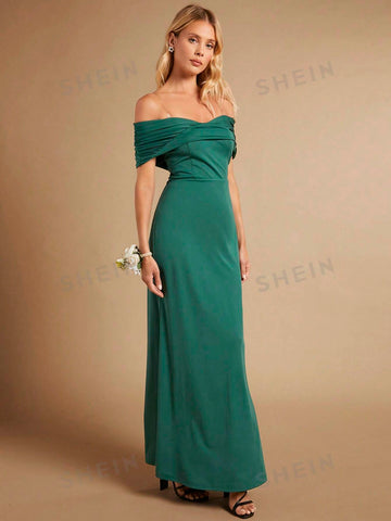Off Shoulder Ruched Front Mermaid Hem Bridesmaid Dress With Transparent Straps