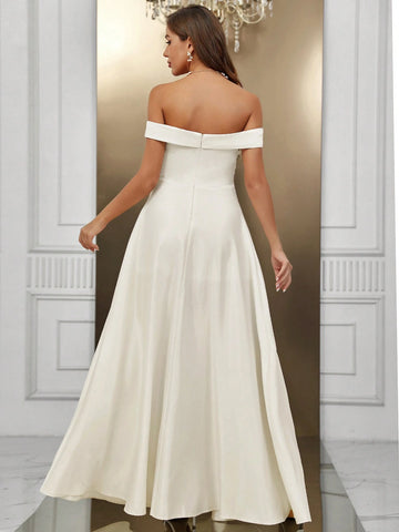 Off Shoulder Ruched Maxi Wedding Dress Without Veil