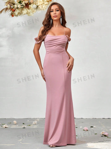 Off Shoulder Ruched Mermaid Hem Bridesmaid Dress